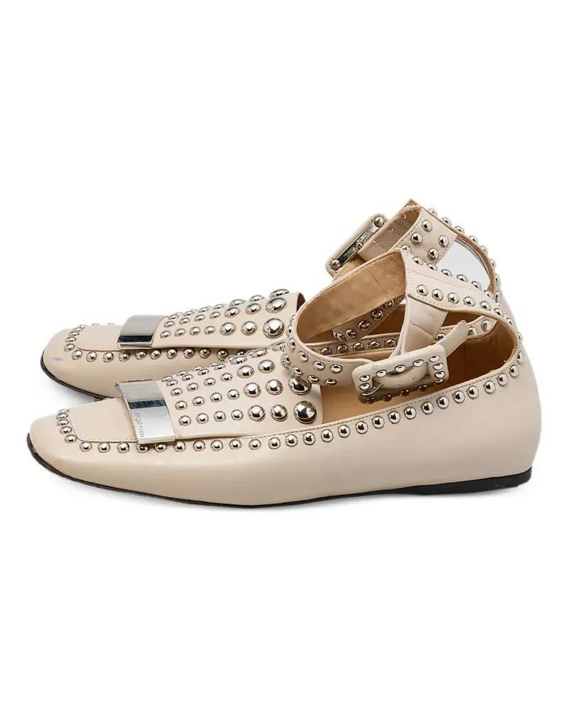 Sergio Rossi studded ankle-cuff ballet flats - Nude Nude