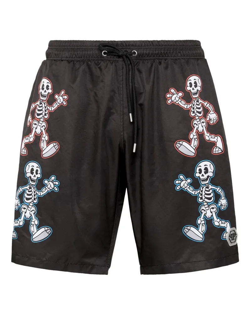 Philipp Plein Badeshorts mit Skelett-Print - Schwarz Schwarz