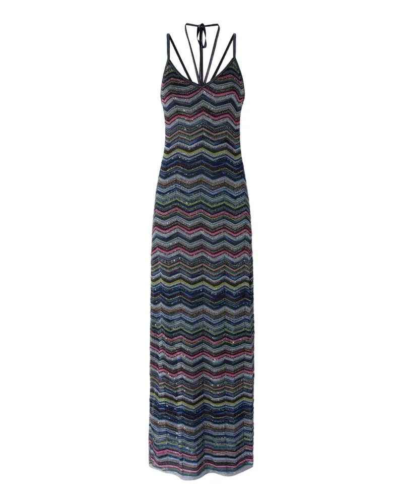 Missoni Langes Chevron Strickkleid mit geflochtenen Trägern - Blau Blau