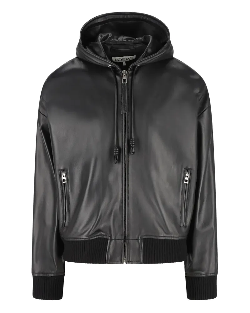 Loewe Lederjacke mit Kapuze - Schwarz Schwarz