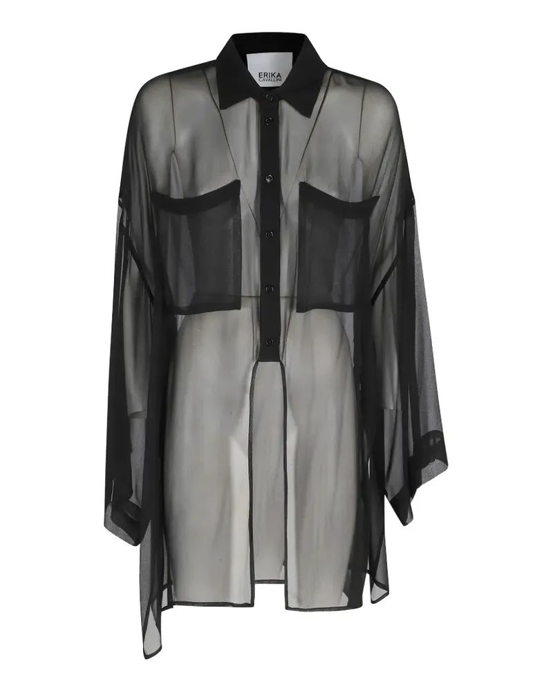 Erika Cavallini Jess patch-pocket sheer shirt - Schwarz Schwarz