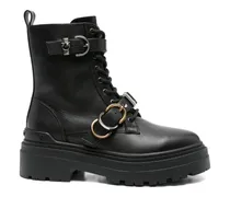 Bikerstiefel mit Schnürung - Schwarz