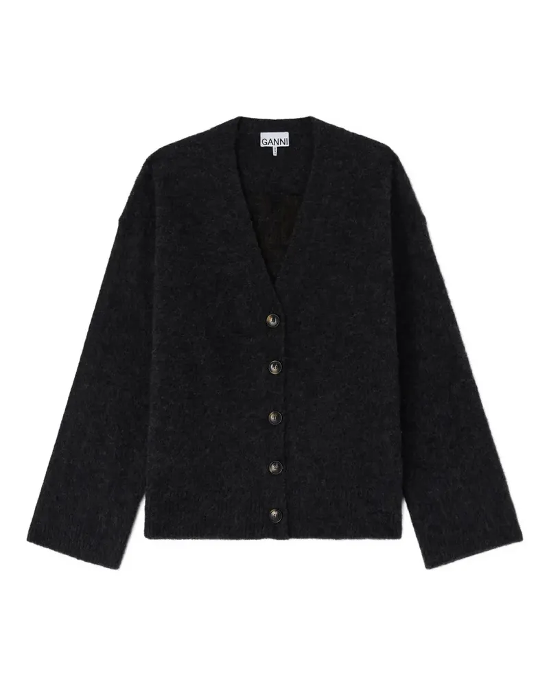Ganni banana-intarsia V-neck cardigan - Grau Grau