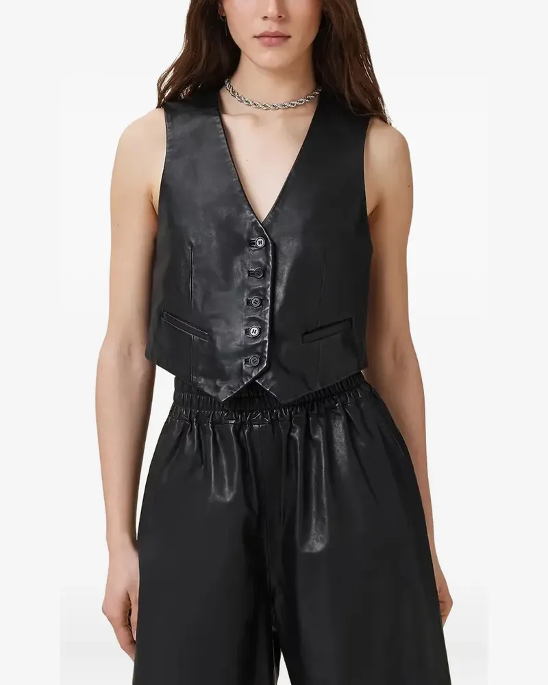 AllSaints Lederweste mit Knopfverschluss - Schwarz Schwarz
