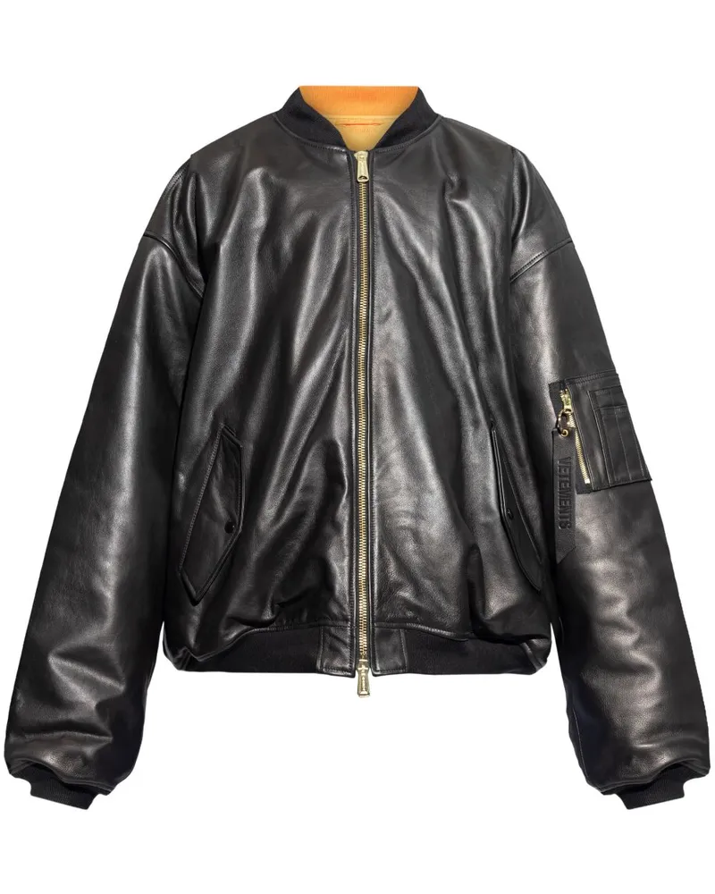 VETEMENTS Bomberjacke aus Leder - Schwarz Schwarz