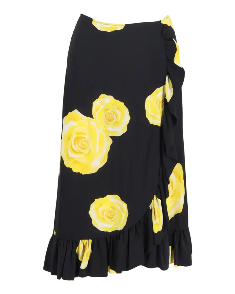 Ganni floral-print ruffled-hem midi skirt - Schwarz Schwarz