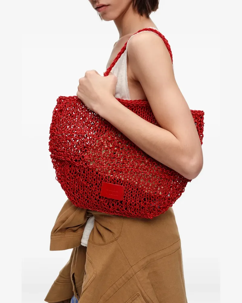 BIMBA Y LOLA Mittelgroße Schultertasche aus Häkelleder - Rot Rot