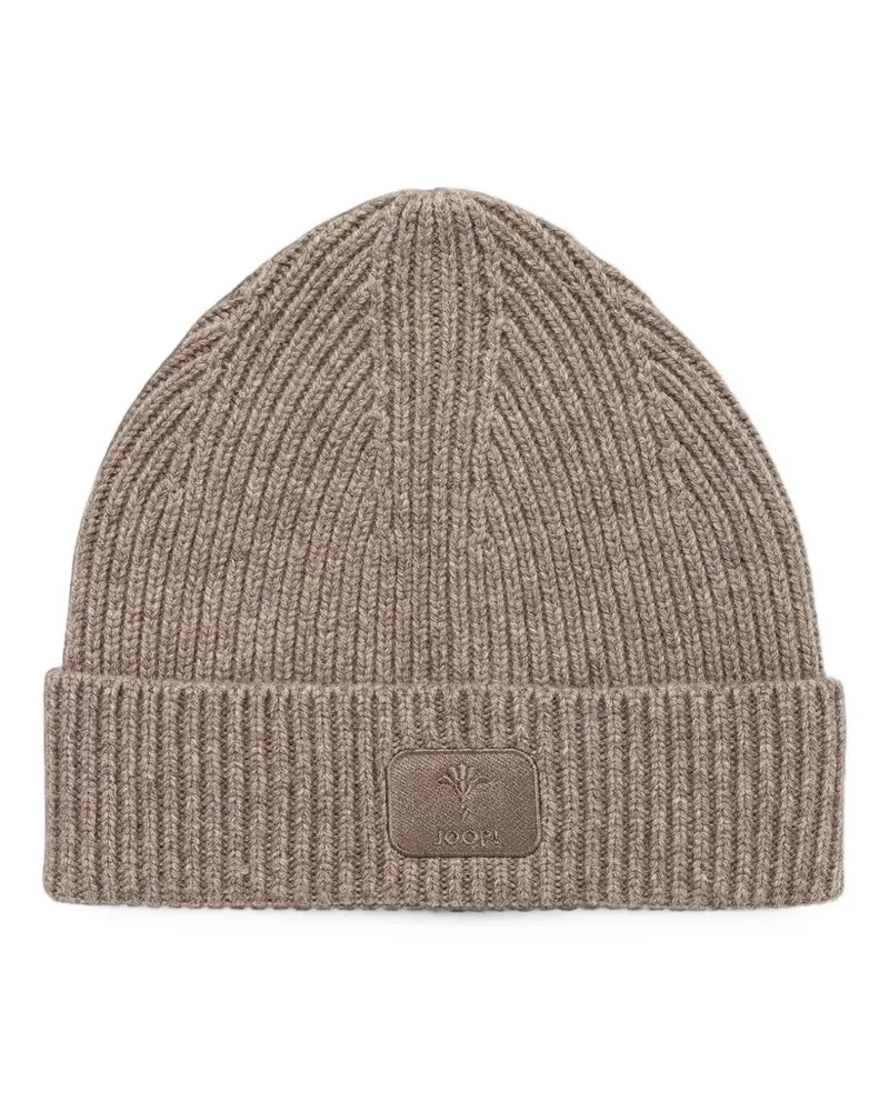 JOOP! ribbed-knit logo-patch beanie hat - Nude Nude