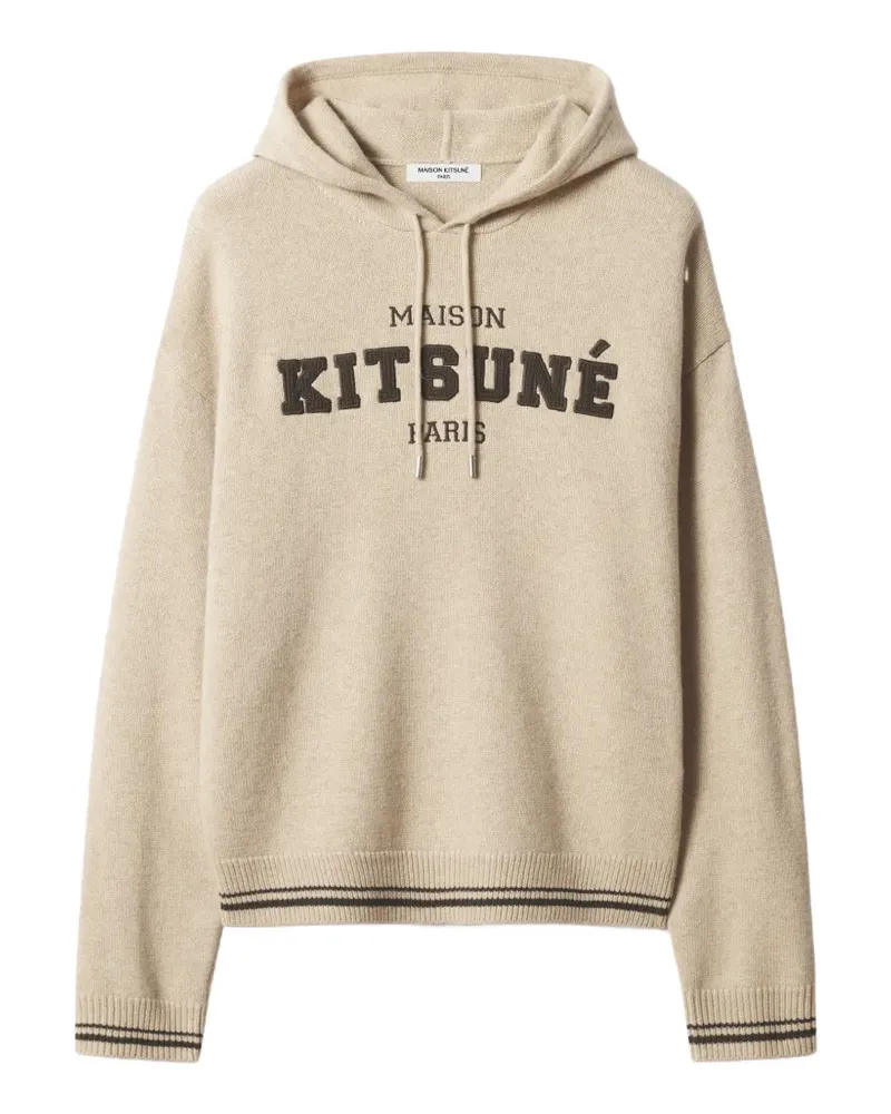Kitsuné logo-print knitted hoodie - Nude Nude