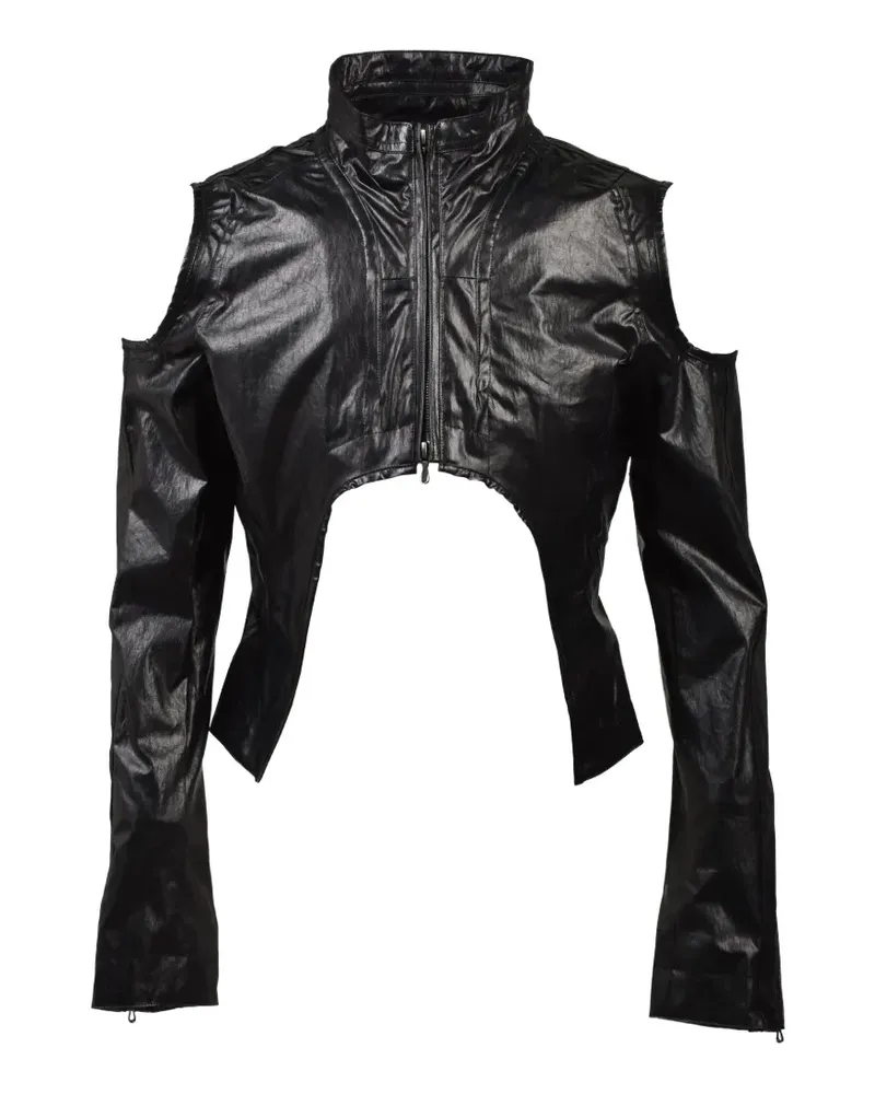 Julius laminated stand-collar jacket - Schwarz Schwarz