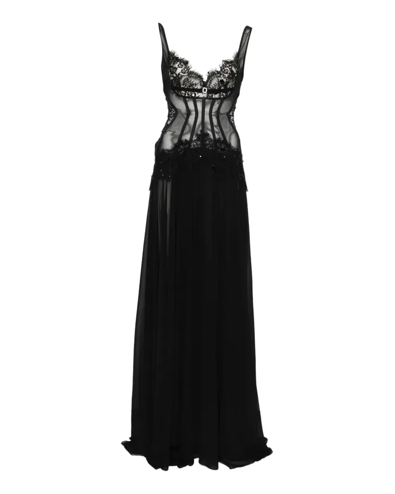 NISSA lace trim maxi dress - Schwarz Schwarz