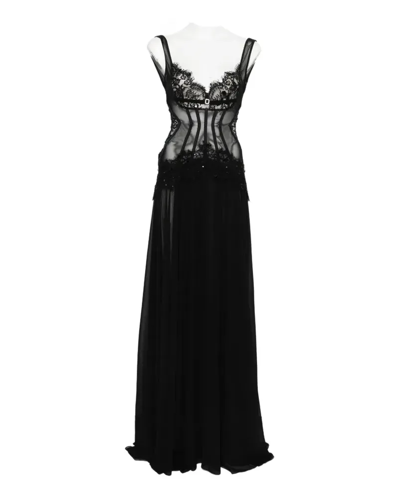 NISSA lace trim maxi dress - Schwarz Schwarz