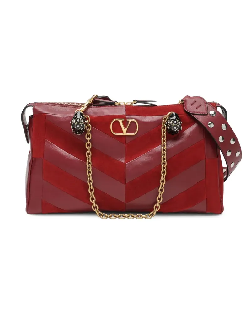 Valentino Garavani Panthea mittlere Umhängetasche aus Wildleder und Nappa mit Chevron-Motiv - Rot Rot