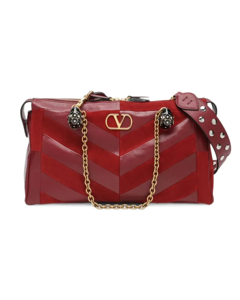 Valentino Garavani Panthea mittlere Umhängetasche aus Wildleder und Nappa mit Chevron-Motiv - Rot Rot