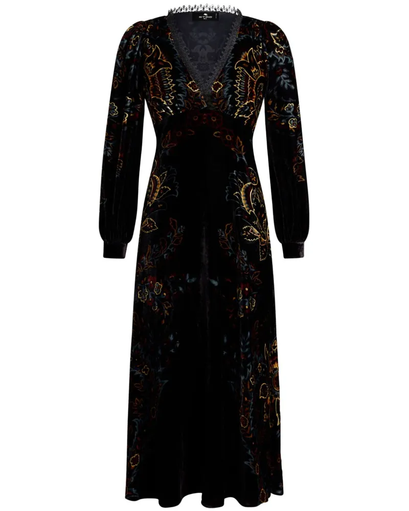 Etro Samtkleid mit Blumen-Print - Schwarz Schwarz