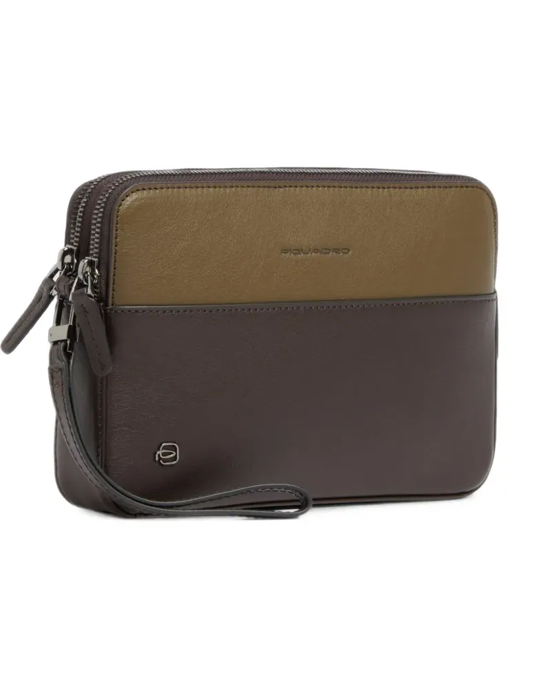 Piquadro two-tone leather clutch bag - Braun Braun