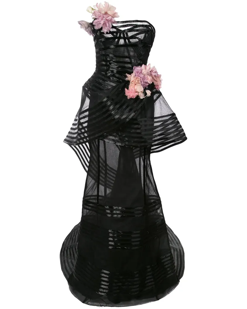 Marchesa floral-embellished strapless gown - Schwarz Schwarz
