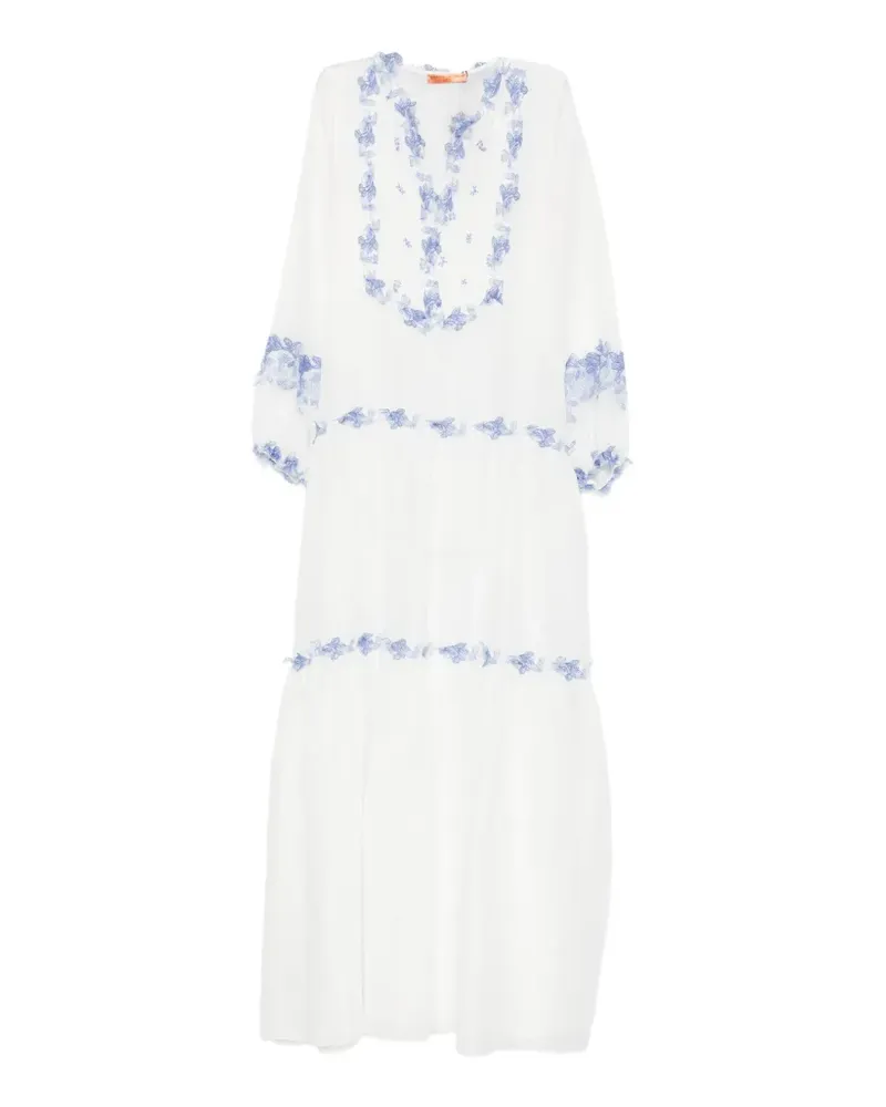 Ermanno Scervino floral-embroidered tiered maxi beach dress - Weiß Weiß