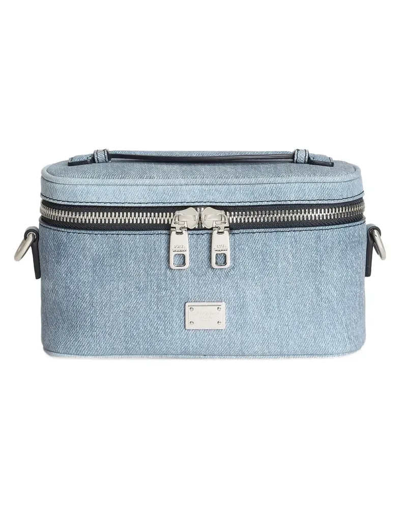 Dolce & Gabbana Mini Atene Umhängetasche aus Denim und Nubukleder - Blau Blau