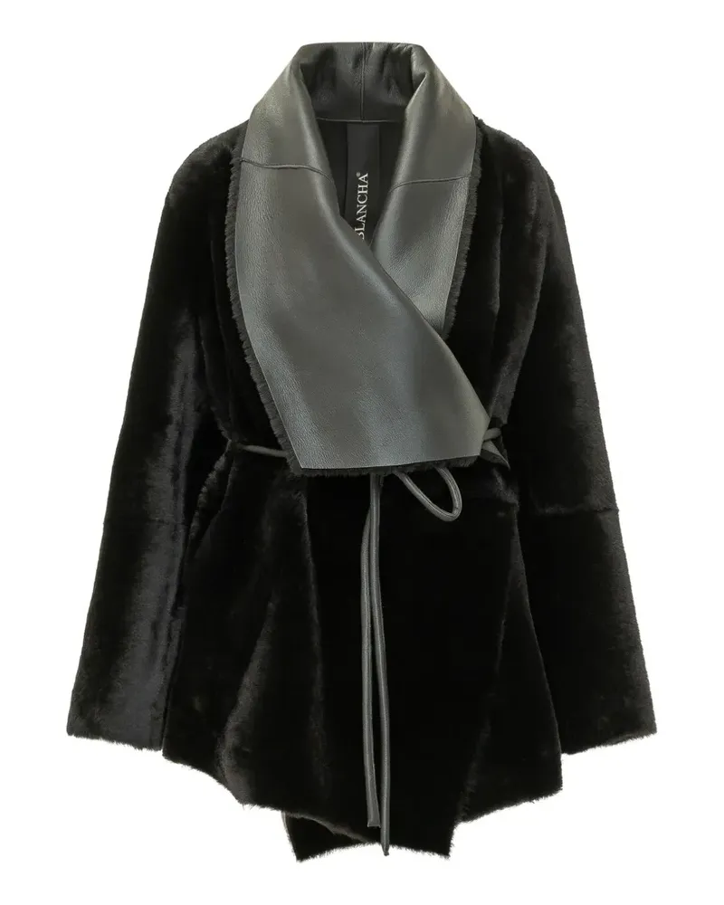 BLANCHA Shearling-Jacke mit Gürtel - Schwarz Schwarz
