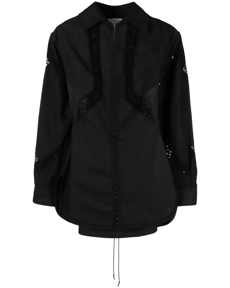 Marine Serre Hemdkleid mit Spitzendetail - Schwarz Schwarz