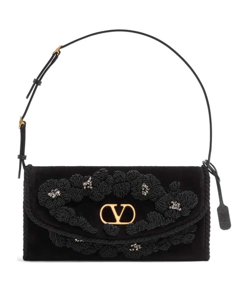 Valentino Garavani Kleine DeVain Samt-Schultertasche mit Stickerei - Schwarz Schwarz