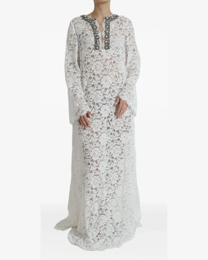 Dolce & Gabbana Maxikleid aus Spitze mit Kristallen - Weiß Weiß