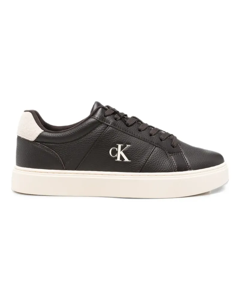 Calvin Klein logo-plaque pebbled leather sneakers - Braun Braun