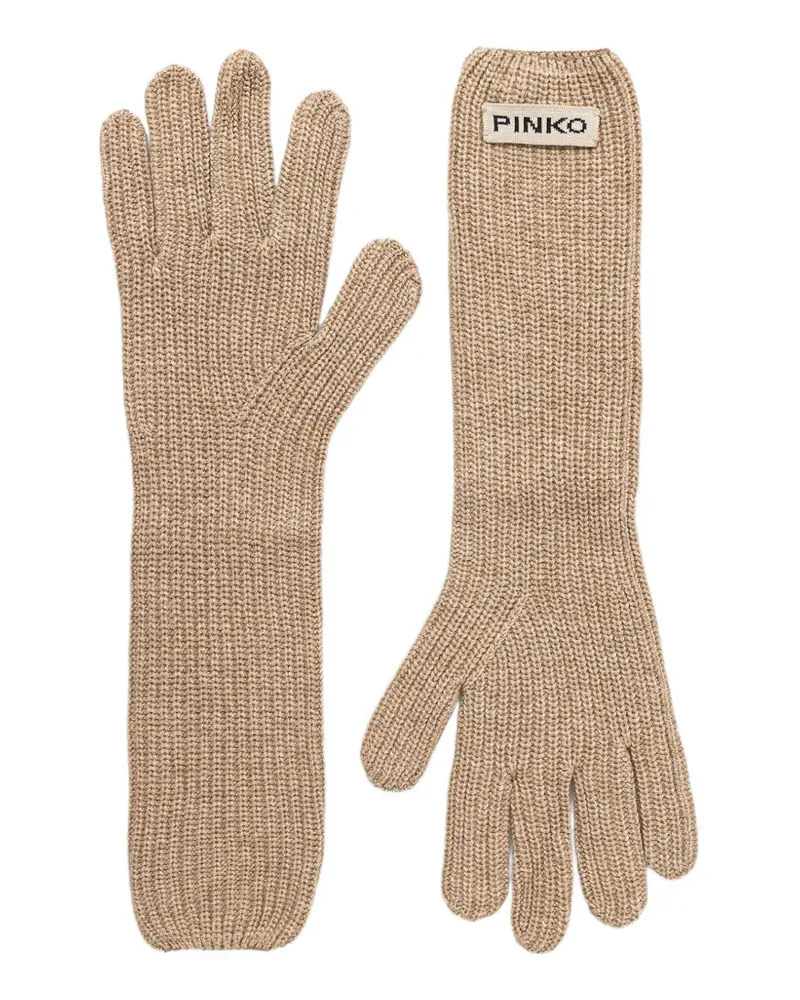 Pinko Lange Handschuhe mit Logo - Nude Nude