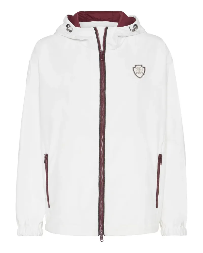 Brunello Cucinelli Kapuzenjacke mit Logo-Patch - Weiß Weiß