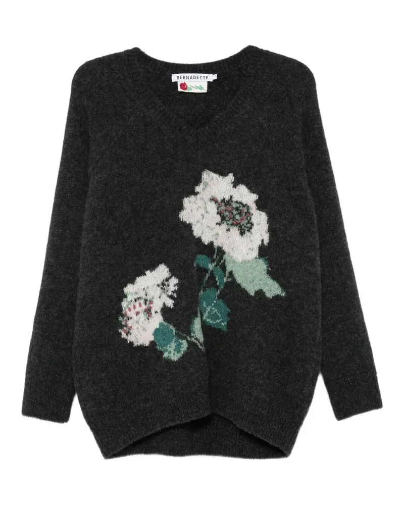 BERNADETTE Kane Pullover mit Blumenintarsie - Grau Grau