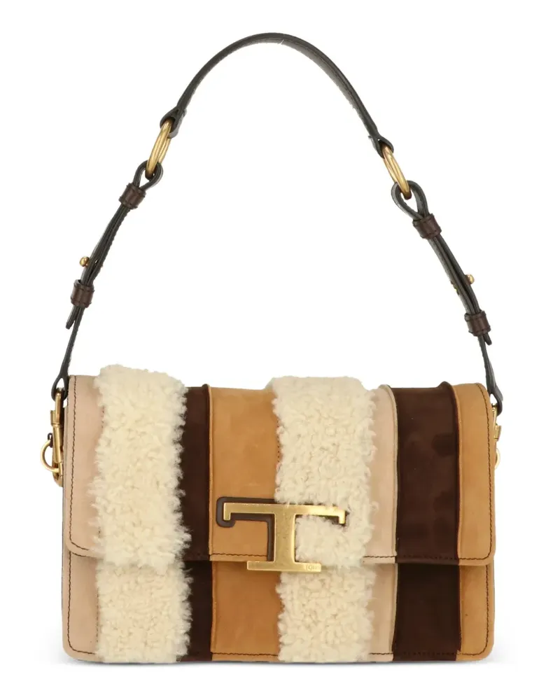 TOD'S shearling-trim shoulder bag - Nude Nude