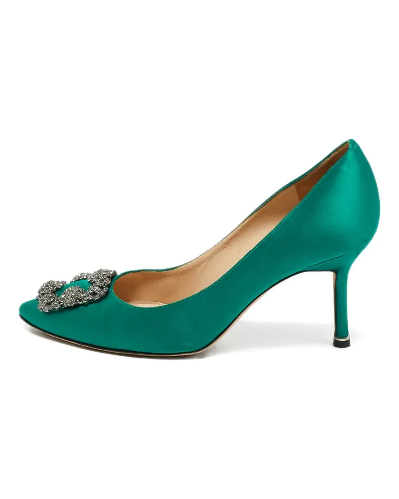 Manolo Blahnik satin crystal pumps - Grün Grün