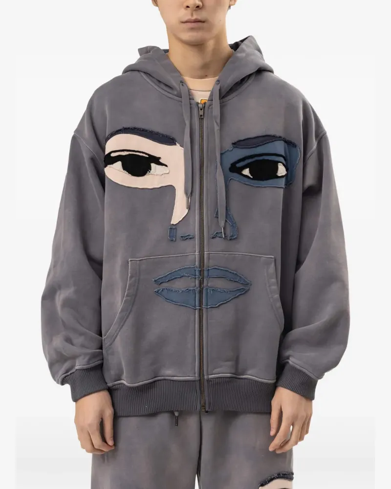 KidSuper Face patchwork hoodie - Grau Grau