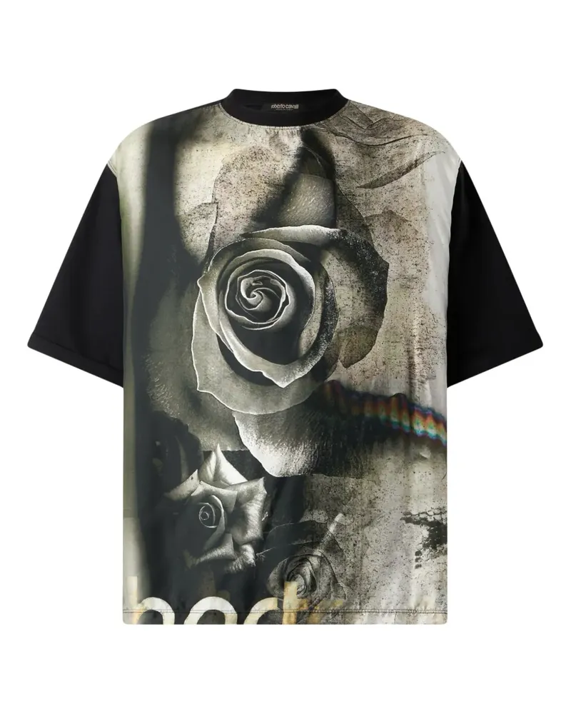 Roberto Cavalli T-Shirt mit Rosen-Print - Schwarz Schwarz