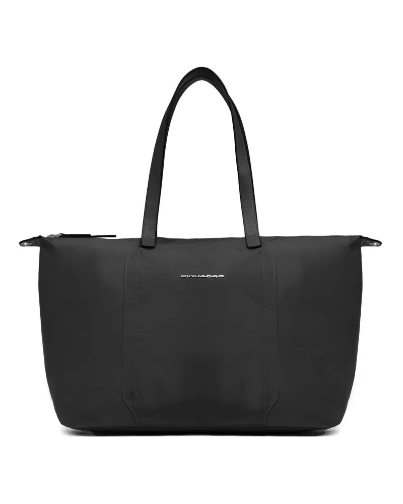 Piquadro Laptoptasche mit Logo-Schild - Schwarz Schwarz