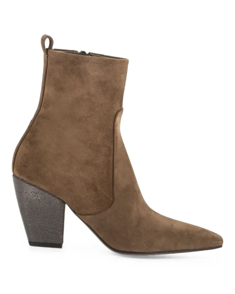 Brunello Cucinelli jewelled-heel suede ankle boots - Braun Braun