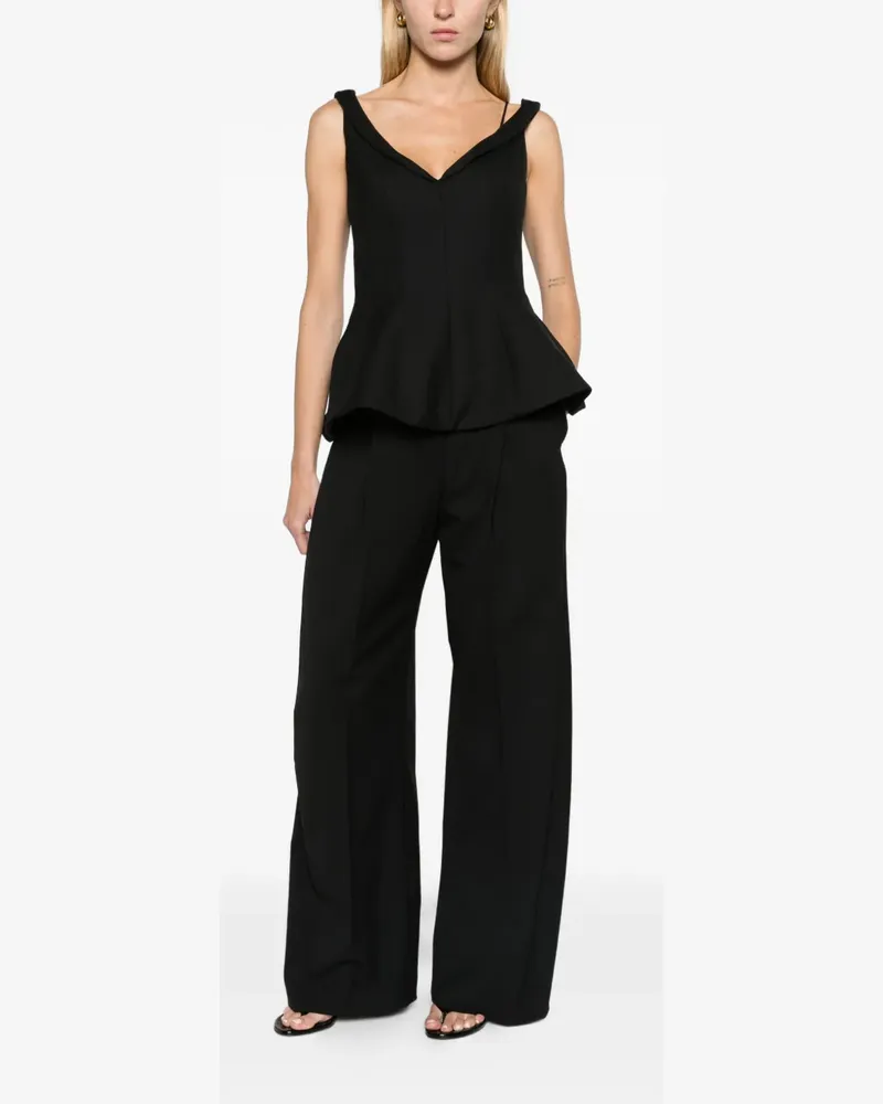 Róhe twisted-shoulder V-neck top - Schwarz Schwarz