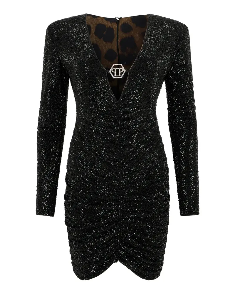 Philipp Plein crystal-embellished ruched mini dress - Schwarz Schwarz