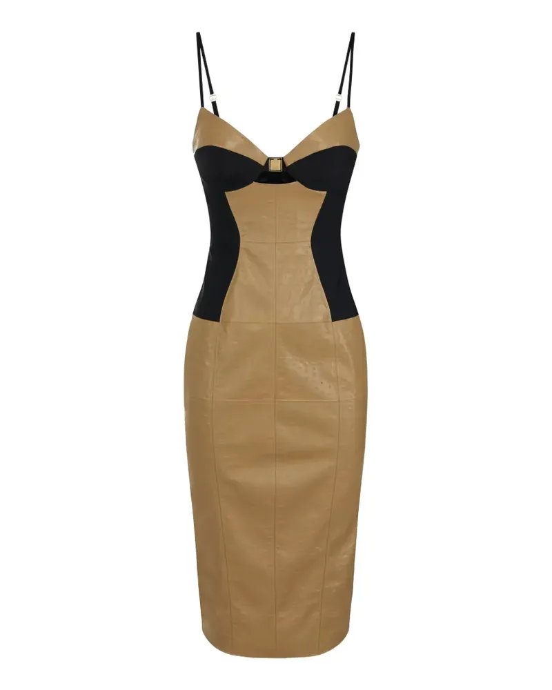 Elisabetta Franchi ostrich-effect panelled dress - Braun Braun