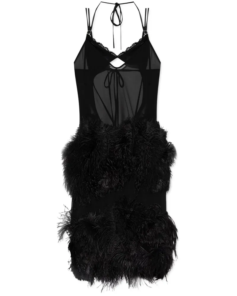 ATTICO Midikleid mit Federbesatz - Schwarz Schwarz