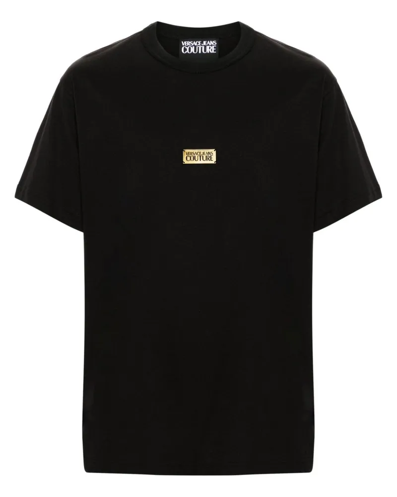 Versace Jeans T-Shirt mit Logo-Schild Schwarz
