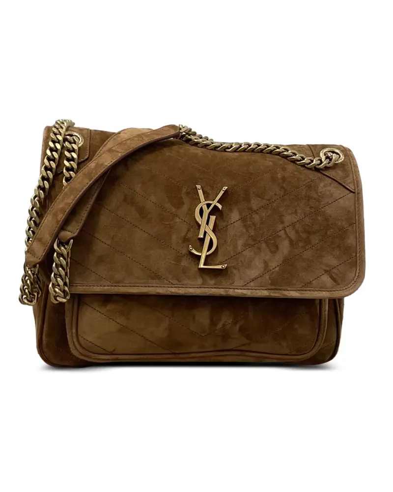 Saint Laurent Mittelgroße Niki Schultertasche mit Chevron-Steppung - Braun Braun