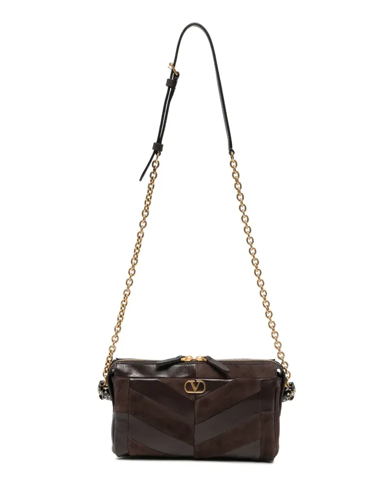 Valentino Garavani Kleine Panthea Umhängetasche aus Wildleder und Nappaleder mit Chevron-Muster - Braun Braun