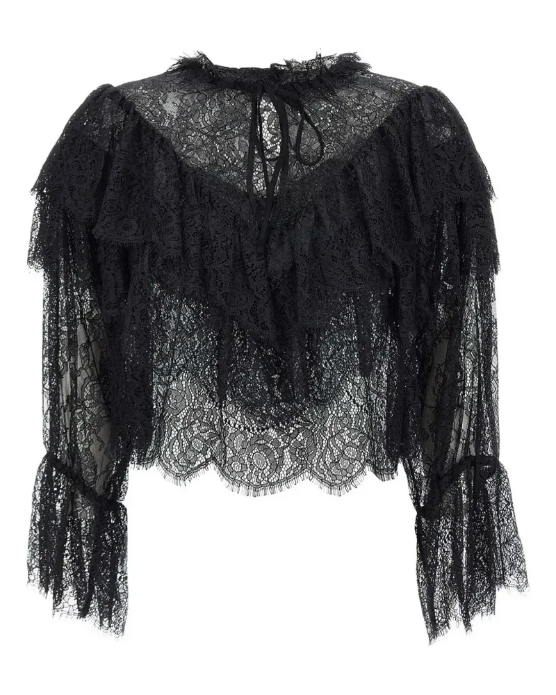 RIXO Gerüschte Faryn Spitzenbluse - Schwarz Schwarz