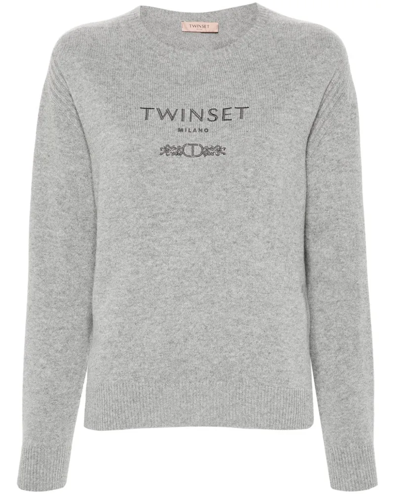 Twin-Set Strickpullover mit Logo-Stickerei - Grau Grau