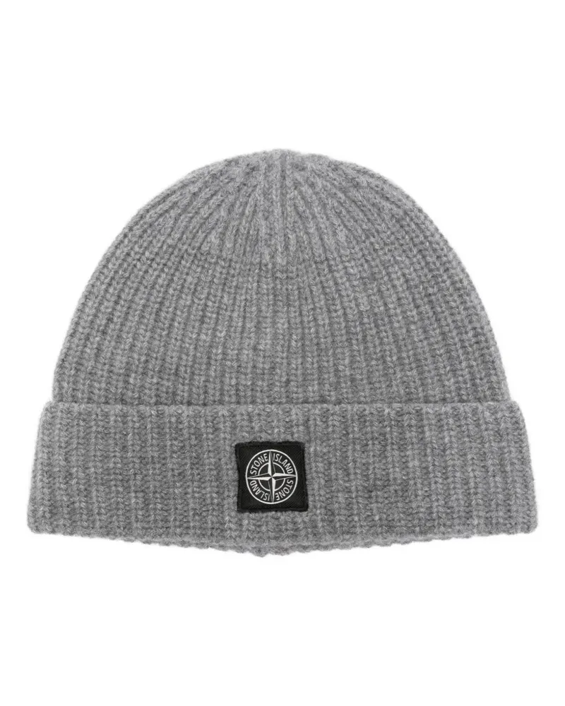 Stone Island Gerippte Beanie mit Logo-Patch - Grau Grau