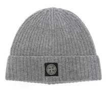 Gerippte Beanie mit Logo-Patch - Grau