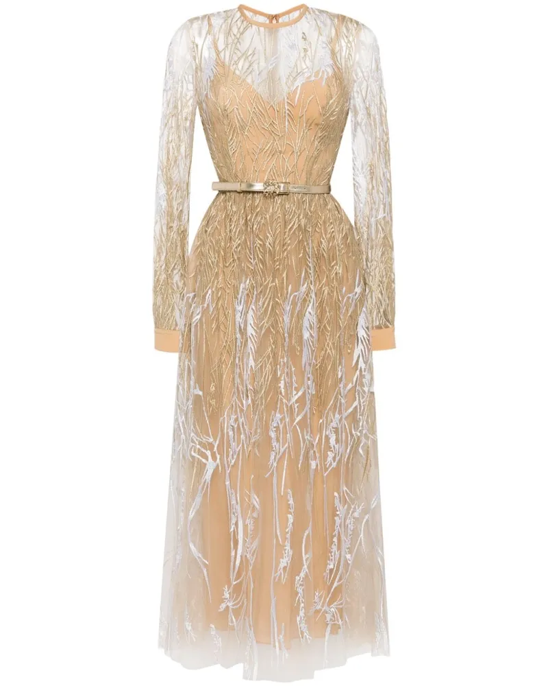 Elie Saab Arboreal Midikleid - Gold Gold