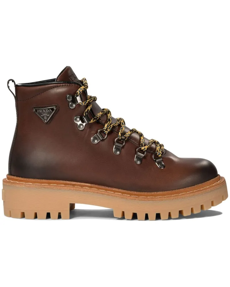 Prada Stiefel mit emailliertem Triangel-Logo - Braun Braun
